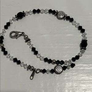 Black and clear crystal bicone beads anklet, Silver accents Ankle bracelet